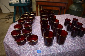 76   Set Of 30 Vintage Red Glasses Marked France