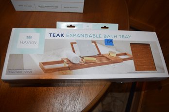 129  NEW  TEAK EXPANDABLE BATH TRAY