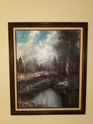 349 - Sylvan Solitude Lopenz Print Wood Framed Trees Water Sky Scene