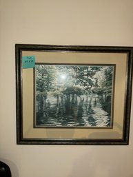 360 - Framed Landscape Print Of Trees And Water Reflection