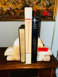 032 - Stone Bookends With 3 Books