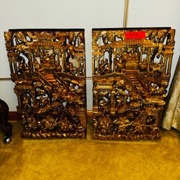 072 - ASIAN WOOD TEMPLE PANELS FROM NORTHER CHINA  HAND CARVED