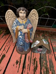 ANGEL STATUE AND BIRDHOUSE