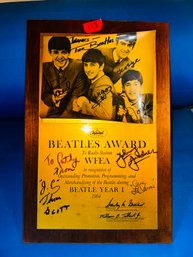 113 - 1964 BEATLES RADIO AWARD  ( As Is - Not Sure If Signatures Are Real)