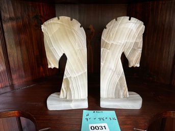 031 - VINTAGE HORSE HEAD BOOKENDS HAND CARVED