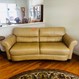 025 - INCREDIBLE TAN LEATHER LOVESEAT - IN LIKE NEW CONDITION