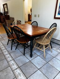 038 - DINNING TABLE - HAS SOME STAINS AND SCRATCHES WITH 6 CHAIRS
