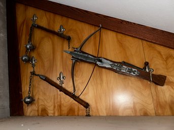 106 - AMAZING ANTIQUE CROSSBOW AND HAND MACES - MEDIEVAL