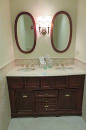 147 - BATHROOM VANITY WITH MIRROR - AND ANY ITEMS SHOWN