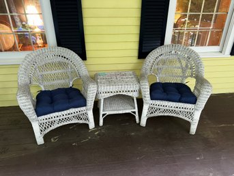 001 - OUTDOOR WICKER TABLE AND CHAIRS