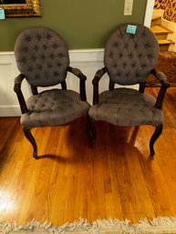 021- TWO VINTAGE TUFTED ARM CHAIRS