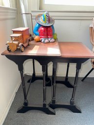 VINTAGE NESTING TABLE AND OTHER ITEMS  ON TOP