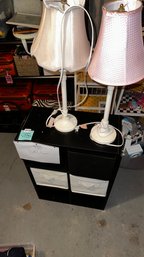 118 - CUBBIE STORAGE AND TWO LAMPS