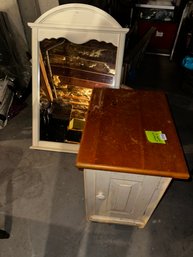 121 - END TABLE CABINET AND MIRROR