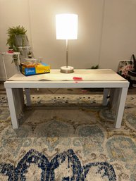 023 -WHITE COFFEE TABLE WITH DECOR ON TOP