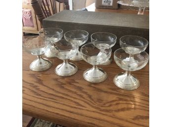 Sterling Silver Sherbet Cups With Glass Inserts And Case