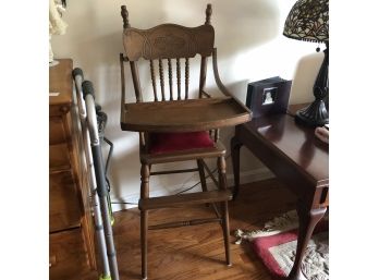 Vintage Wooden High Chair With Attached Tray