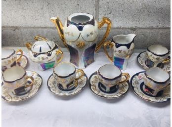 Vintage German Lusterware Teapot, Sugar, Creamer And 6 Cups And Saucers