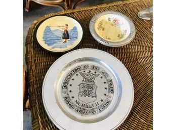 Vintage Ceramic Plates And Stainless Steel Air Force Platter