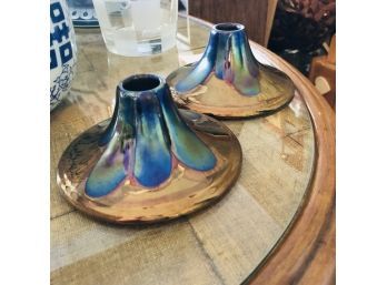 Pair Of Iridescent Candleholders