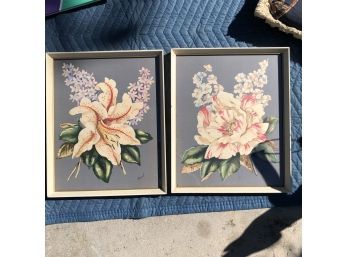 Pair Of Vintage Framed Floral Prints