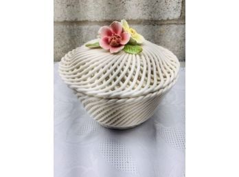 Vintage Capodimonte Ceramic Basket With Lid