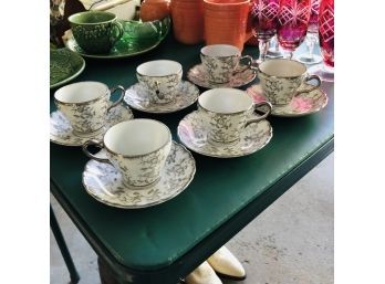 Vintage Sterling Porcelain Japanese Demitasse Cups And Saucers