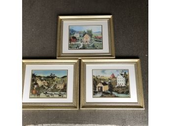 Set Of Three Framed Folk Art Prints By Linda Nelson Stocks