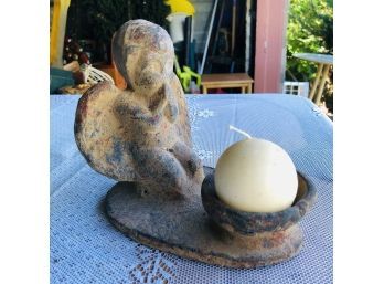 Weathered Angel Statue  With Candle Holder