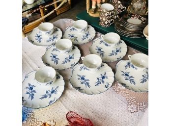 Blue Dresden China Dessert Plates And Cups - 7 Sets