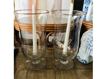 Pair Of Glass Candle Holders