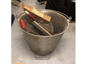 Metal Bucket With Vintage Kitchen Tools