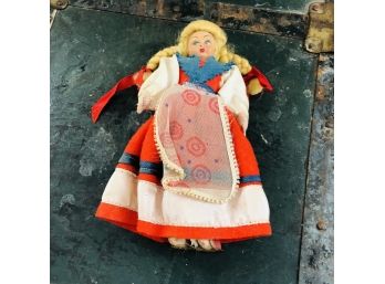 Vintage Doll With Red Dress And Braids