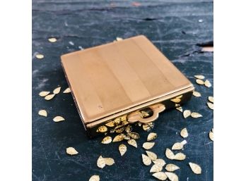 Gold Tone Striped Compact With Mirror And Powder Applicator 'K & K'