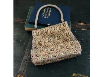 Handbag With Beads And Embroidered Flowers