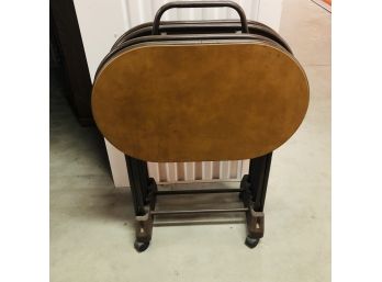 Set Of Four Oval Folding Tray Tables On A Rolling Stand