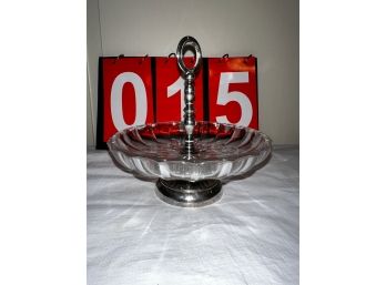 Crystal Glass Pattern Tidbit Dish Tray Handled