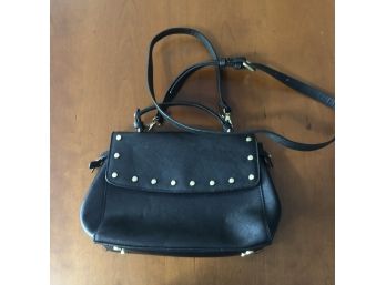 Black Shoulder Bag With Metal Accents