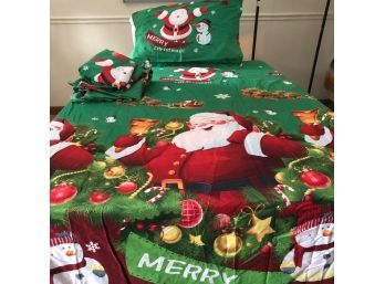 Queen Size Christmas Theme Duvet Cover With Flat Sheet And Two Shams