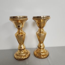 Pair Of Gold Glass Candleholders