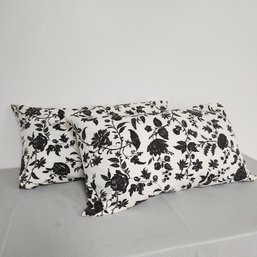 Pair Of Black Floral Lumbar Pillows