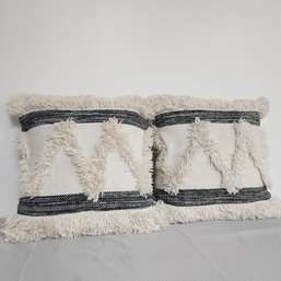 Hampton Bay Pair Of Fringe Pillows With Black Stripe