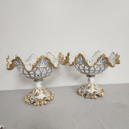 Burrell Epergne Compote Bowl ( Set Of 2) Trimed In Gold