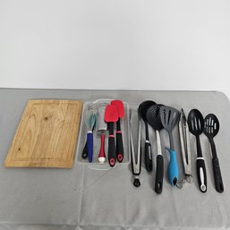 Plastic Tray With Kitchen Utensils And Cutting Board Lot