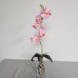 Artificial Orchid Plant In Glass Bottle Vase