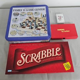 Chess, Scrabble, Dominos And Cards For Game Playing Lot