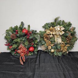 Gold Ribbon Christmas Wreath And Red Ribbon Christmas Wreath