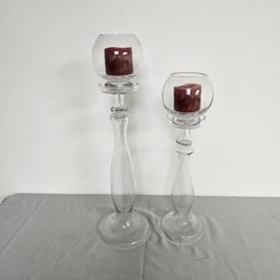 Large  Glass Candle Holders With Red Candles