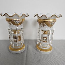 Gold And Pink Mantel Lusters Candle Holders