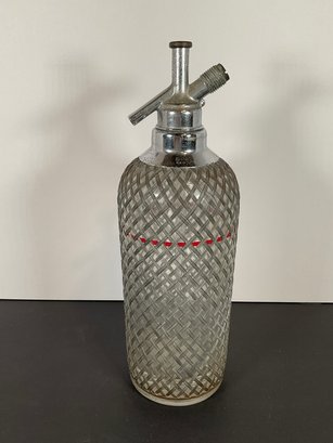 Antique Czech Glass Seltzer Bottle W/Wire Mesh